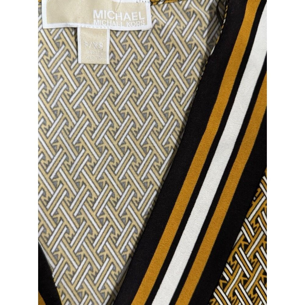 MICHAEL Michael Kors Tan Patterned Wrap Midi Dress with Black and White Stripes - Picture 8 of 11